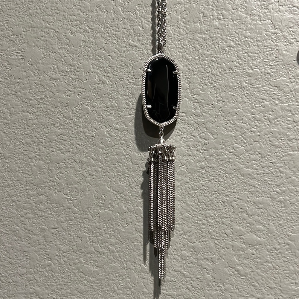 Kendra Scott silver Rayne necklace with black pendant
